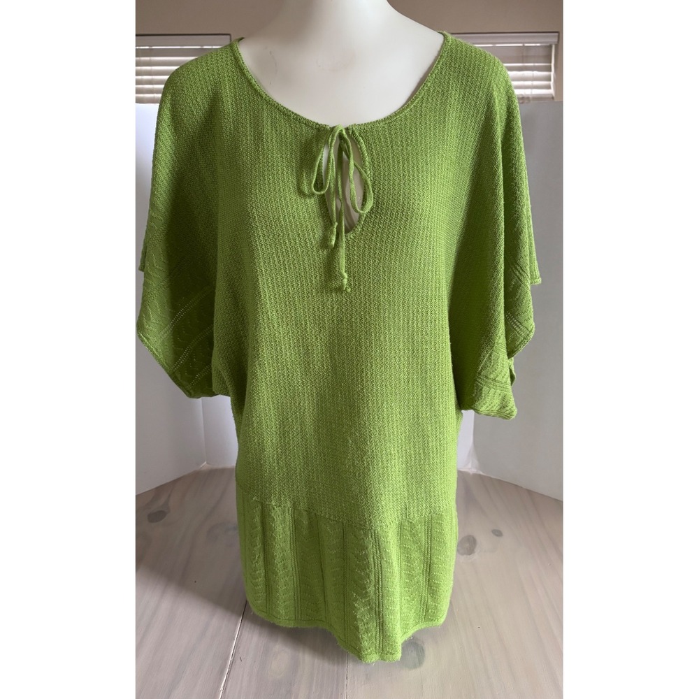 Lane‎ Bryant Green Peplum Knit Top Keyhole Tie Short Sleeve Plus Size 18/20W